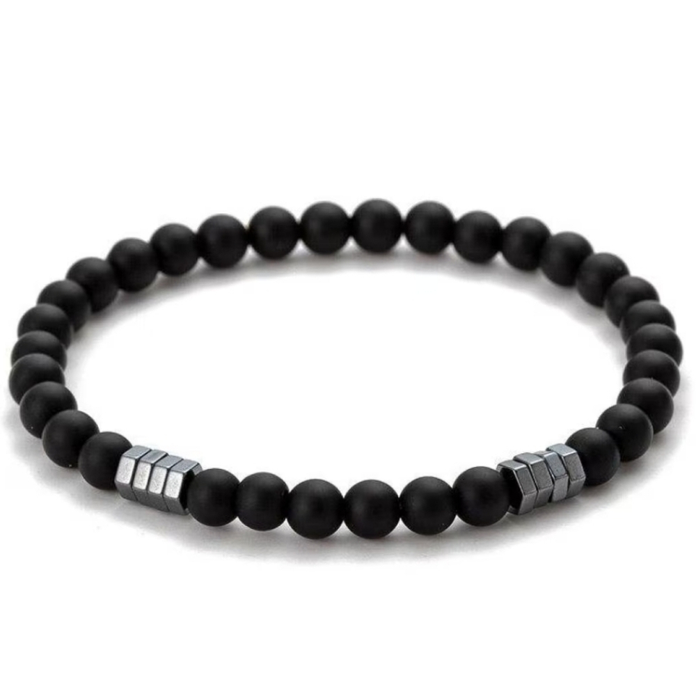 Natural Black Agate & Hematite 7.5" Stretch Bracelet